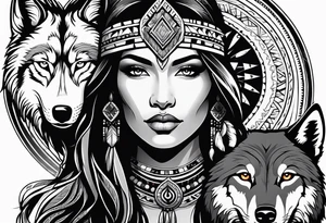 Native American woman with a wolf tattoo idea
