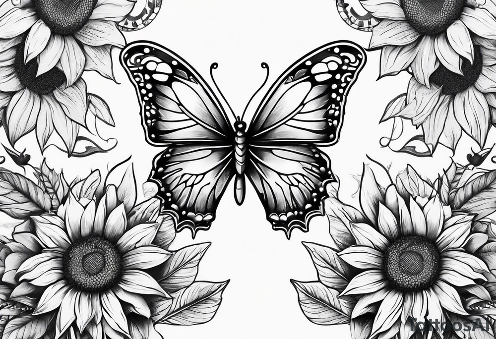 Half butterfly half sunflower tattoo idea