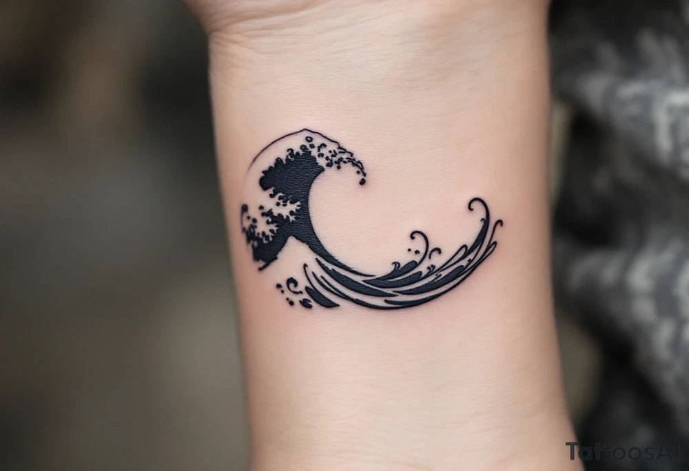 A minimalist black wave symbolizes the free and uncontrollable nature of the sea. tattoo idea