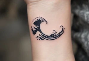 A minimalist black wave symbolizes the free and uncontrollable nature of the sea. tattoo idea