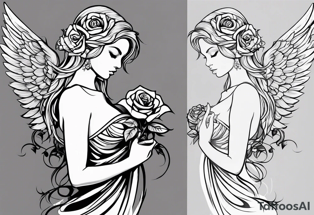 angel, roses, name MARTINA tattoo idea
