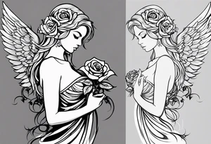 angel, roses, name MARTINA tattoo idea