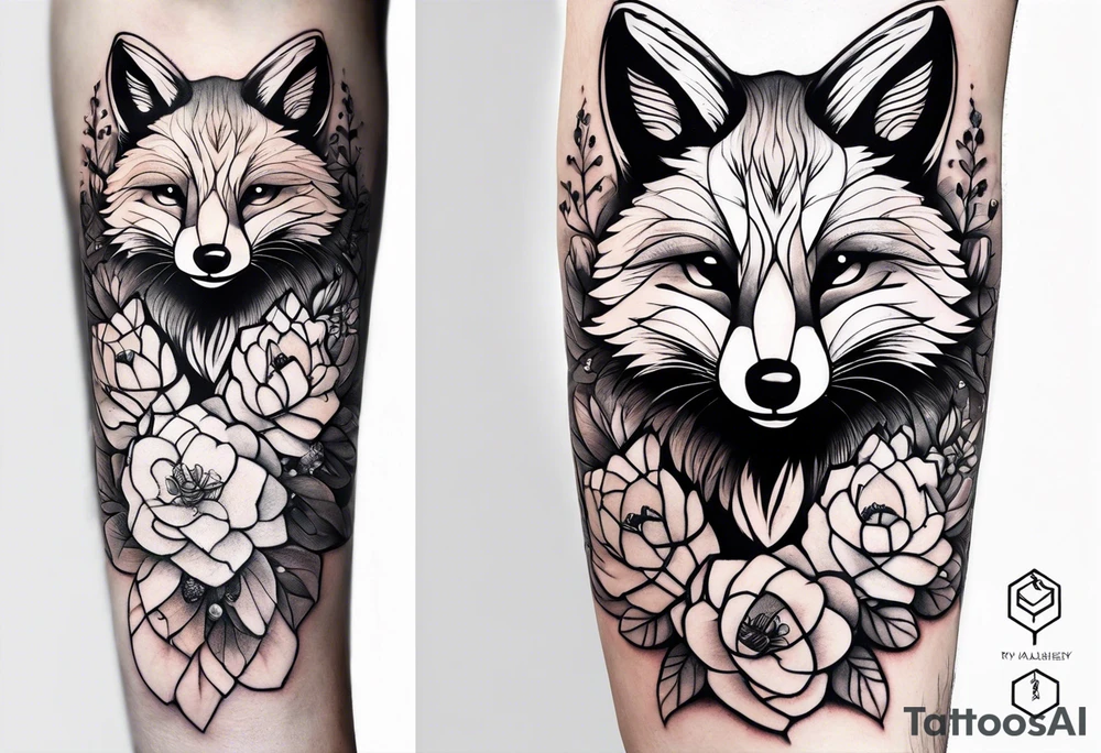 A forearm tattoo of a fox and a honey bee tattoo idea