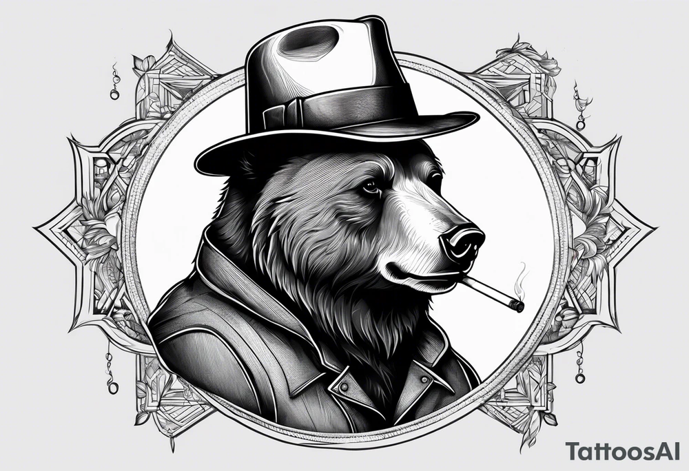 bear with hat smoking a cigarette tattoo idea