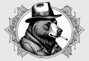 bear with hat smoking a cigarette tattoo idea