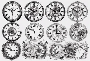 Clockface with roman numeral point at 00:07 tattoo idea