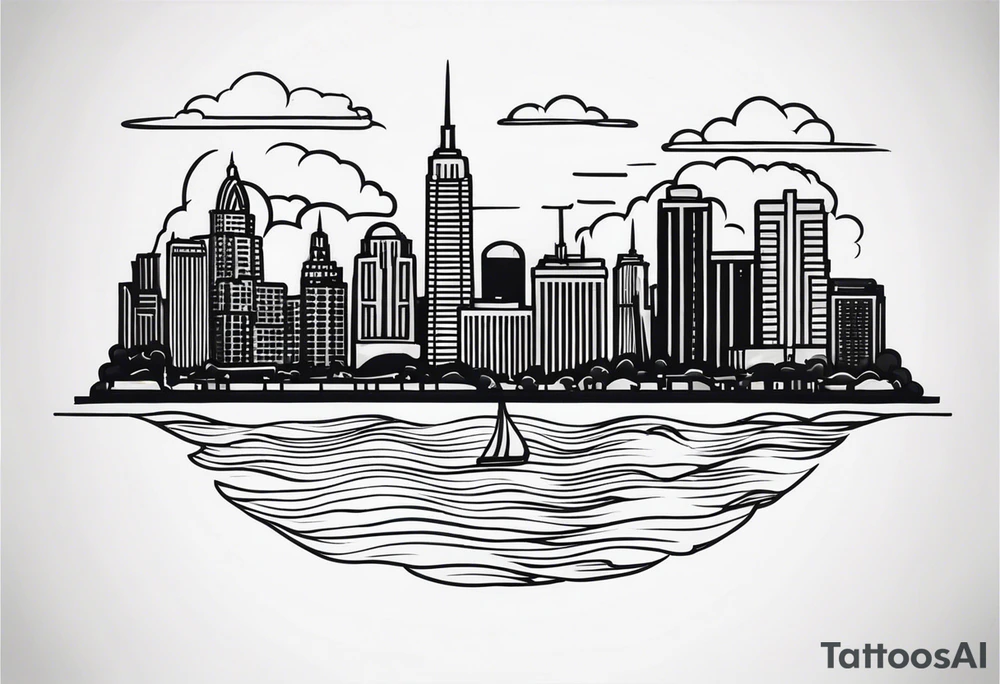 NYC skyline surrounded by the island of cuba tattoo idea