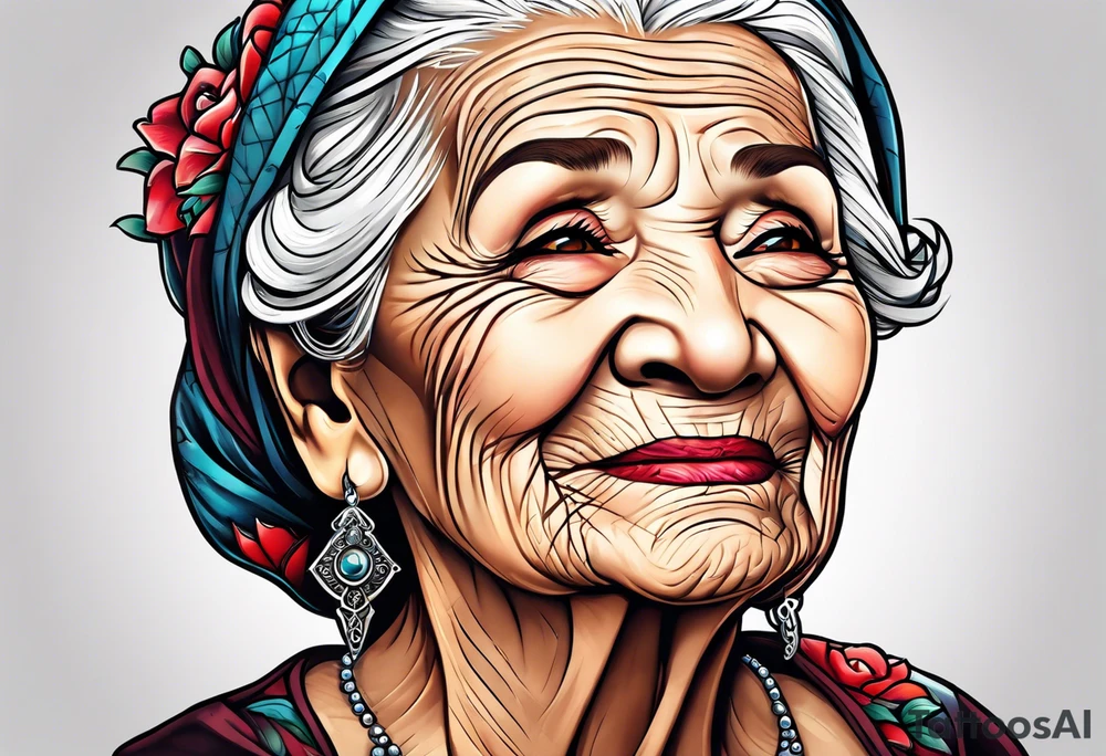 Strong old woman tattoo idea