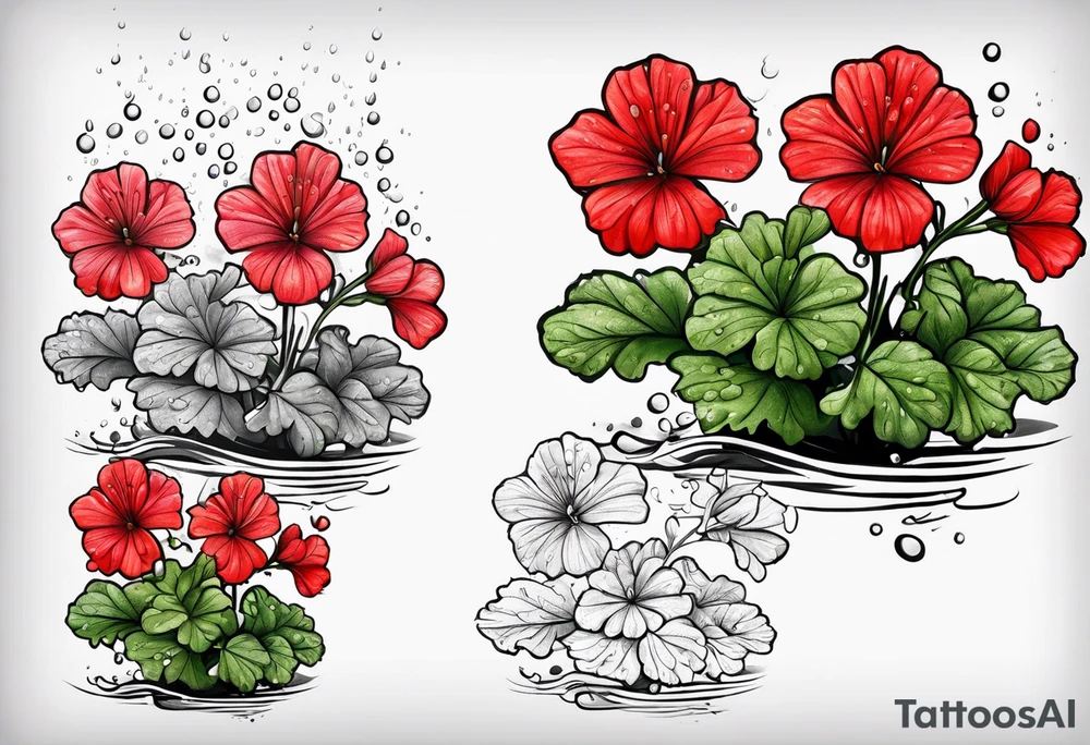 Red geraniums in the rain umbrella tattoo idea