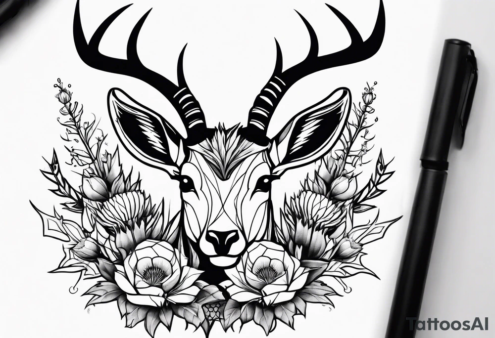 Springbok and scottish thistle tattoo idea