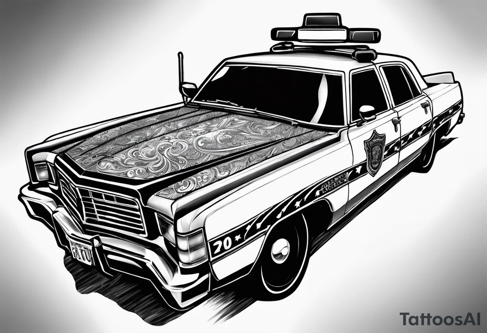 police car on fire tattoo idea