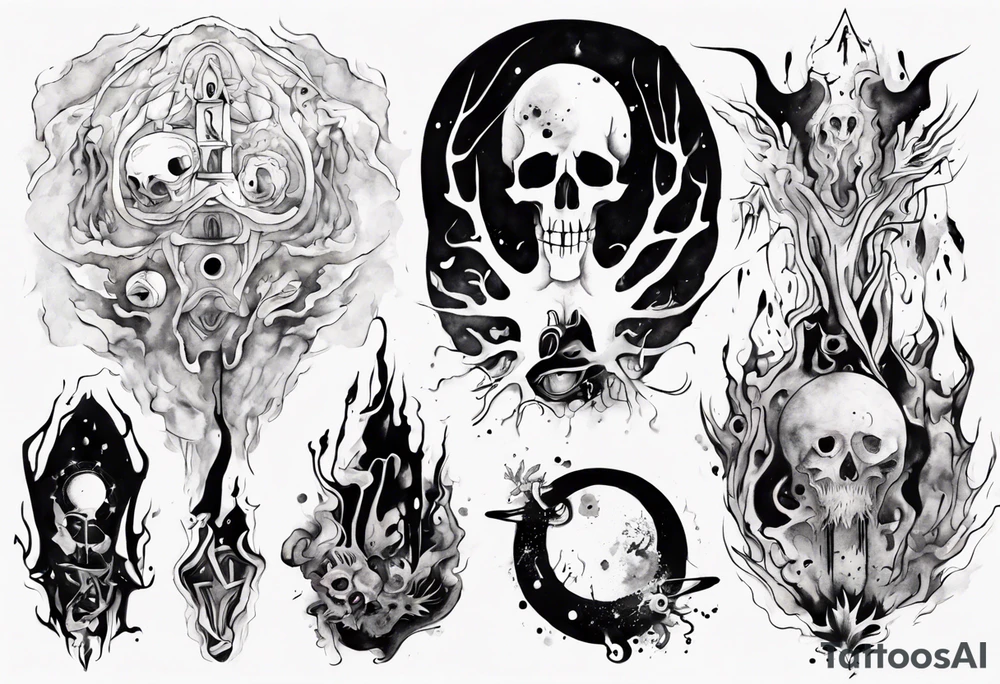 Macabre, abstract, acquarel, pigment, photon tattoo idea