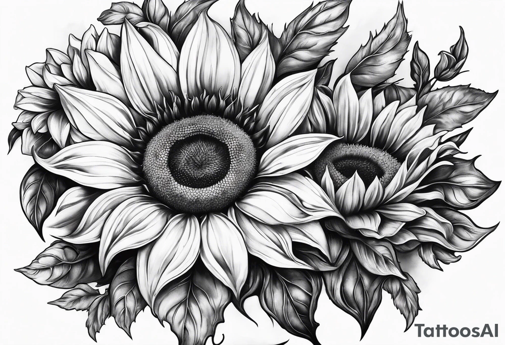 Realistic Horseshoe around a sunflower tattoo idea