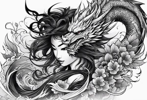 give me an asian gangster style tattoo with a dragon, on the back and mix it in with a greek style arm sleeve with achilles the greek god tattoo idea