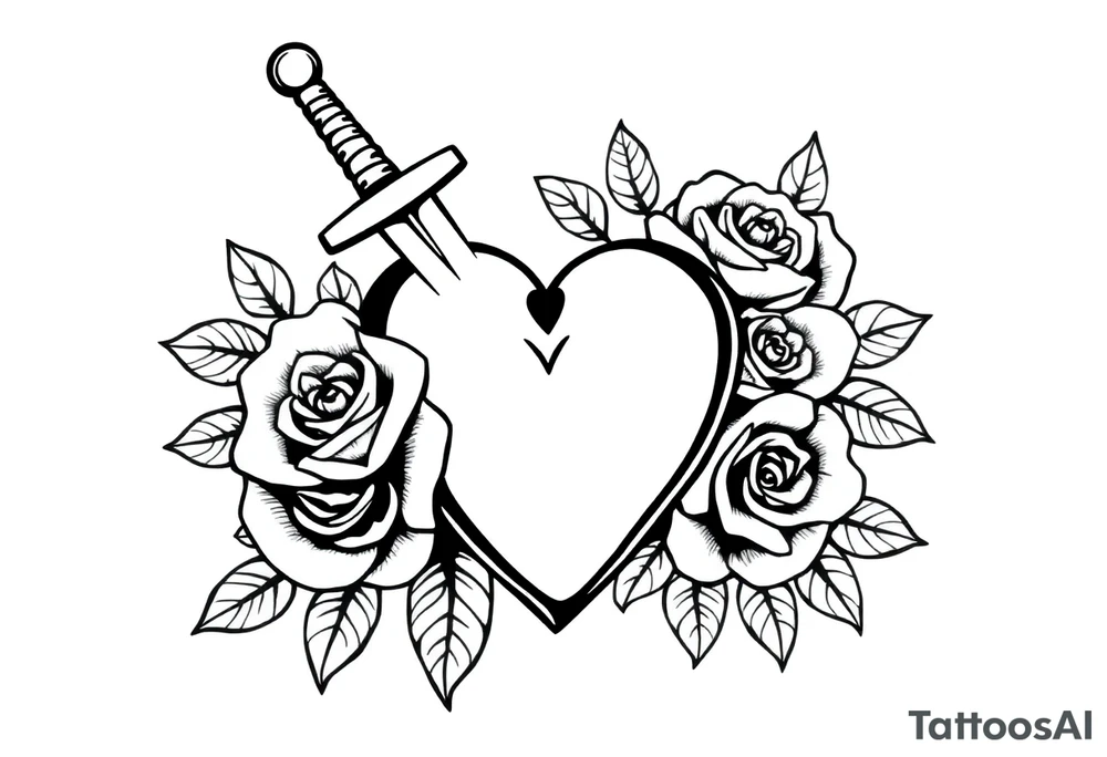 dagger piercing a heart with roses tattoo idea
