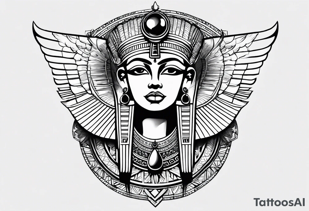 black and white Egyptian goddess Isis tattoo idea