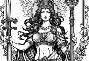 Nemesis, the goddess of justice, standing with sword and scale tattoo idea