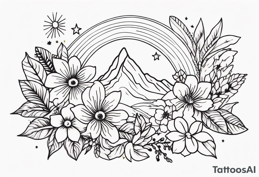 Western floral and stars tattoo idea