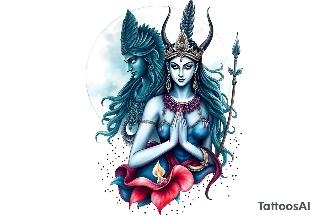 Lord Shiva, Godess Kali, Godess Lilith Together with the moon in the background tattoo idea
