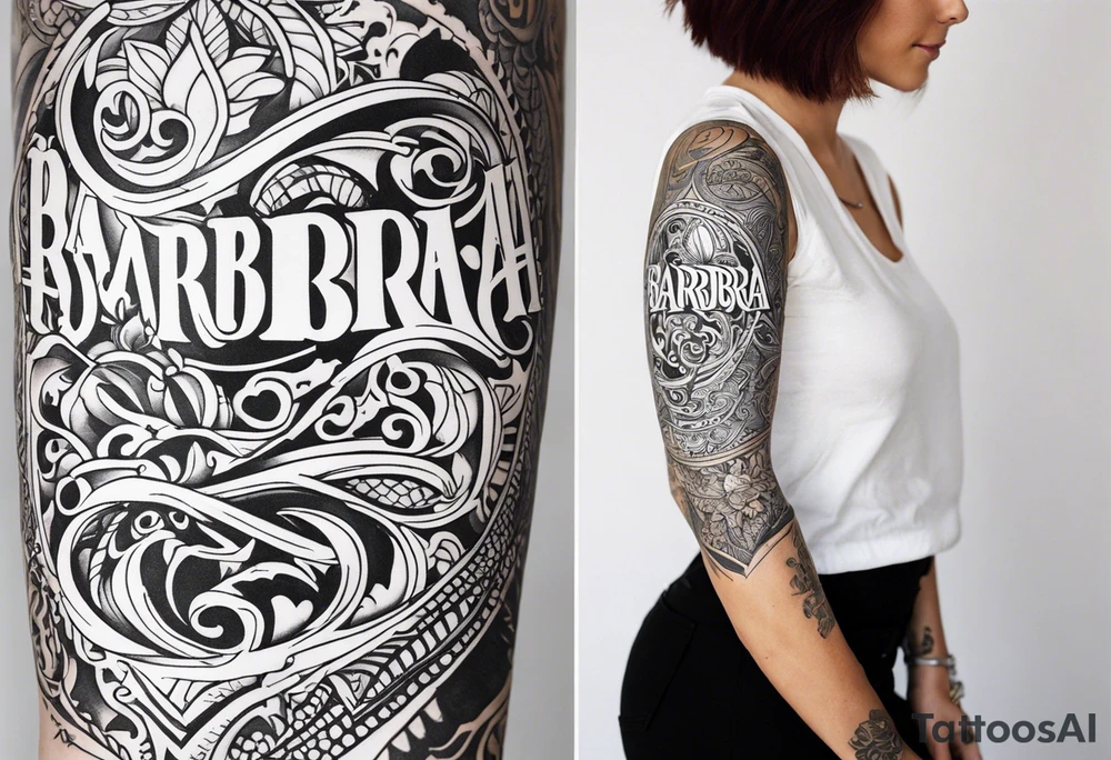 barbara as a sleeve tattoo outside shaded but the inside is clear tattoo idea
