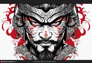 Samurai face in left chest scary tattoo idea