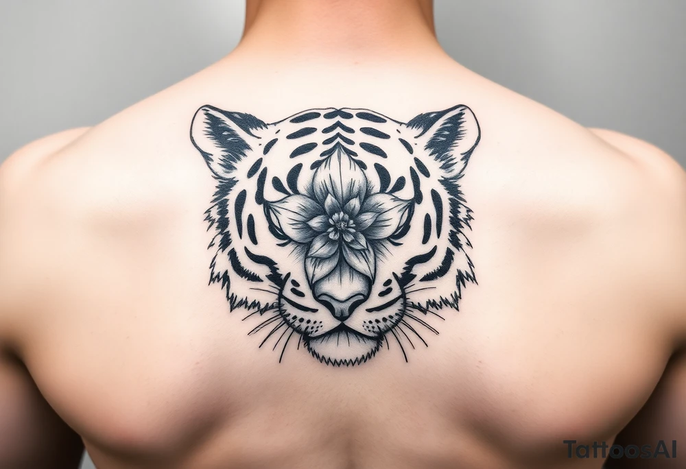 tiger with flower in the pupil of the eye tattoo idea