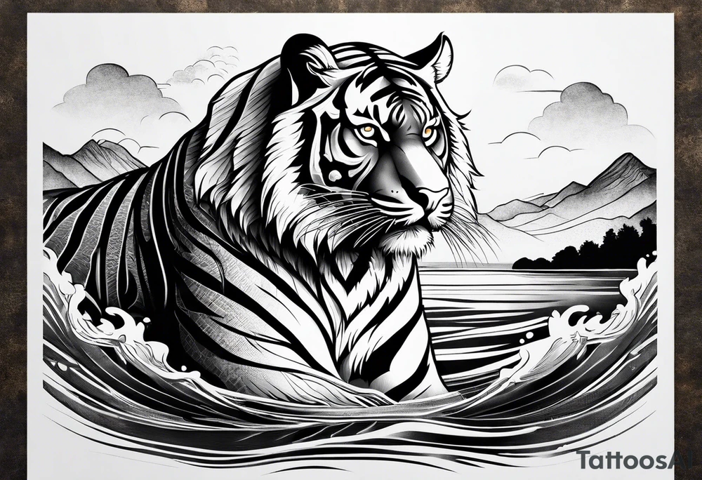 minimalist tiger near water tattoo idea