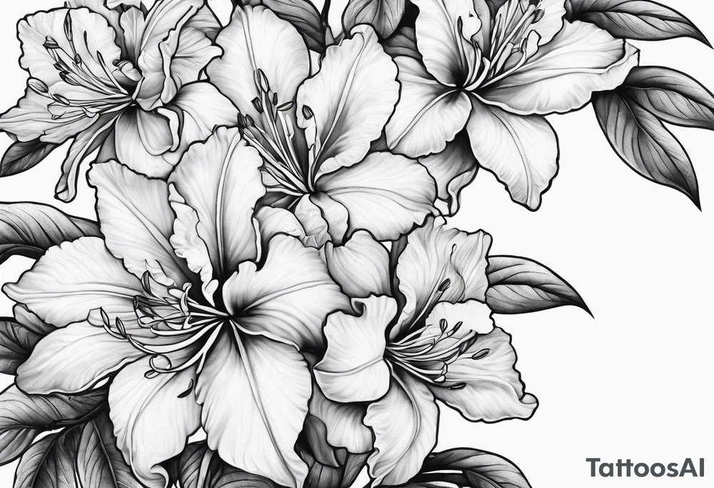 Azaleas with buds along branch tattoo idea