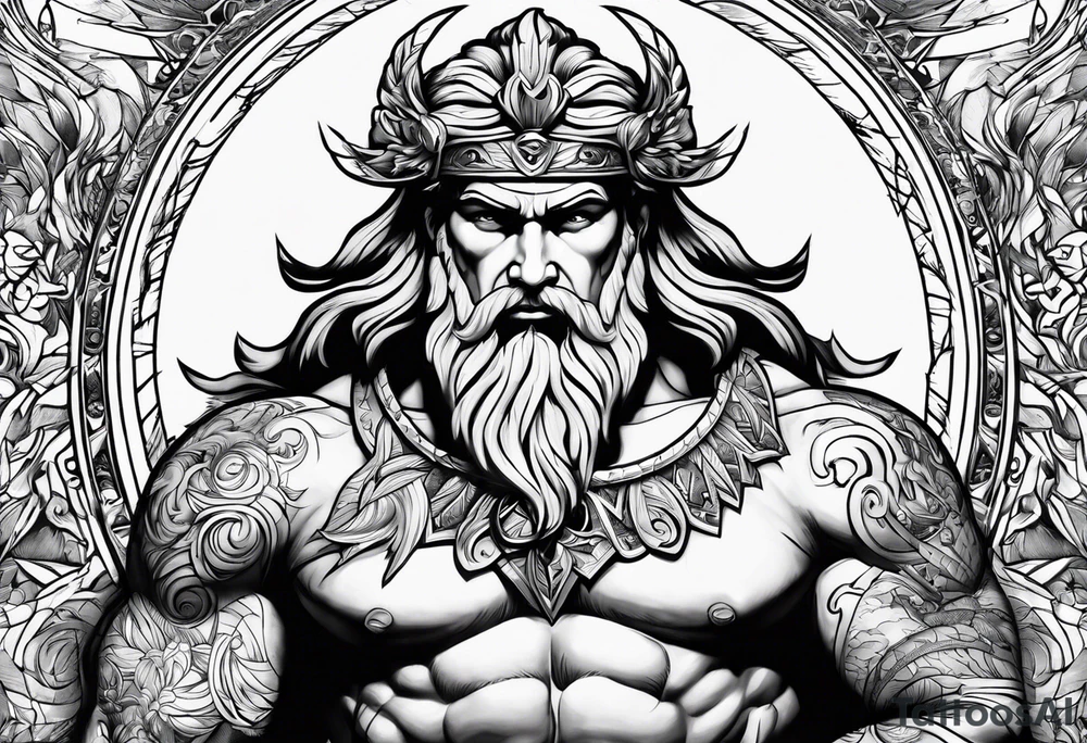 Masculine 
Zeus with thunder bolts tattoo idea
