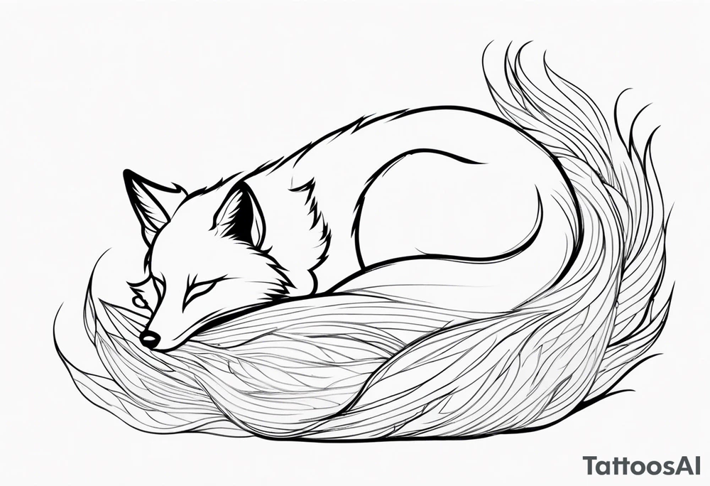 fox, curled up, sleeping, realistic, tattoo idea