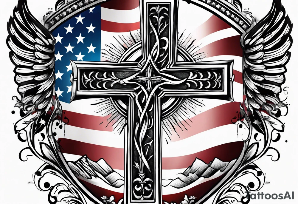 Cross with American flag tattoo idea