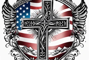 Cross with American flag tattoo idea