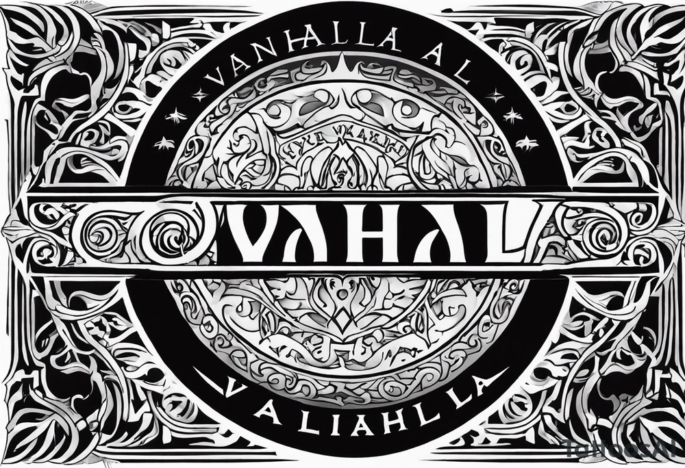 Valhalla round shield fire sword tattoo idea