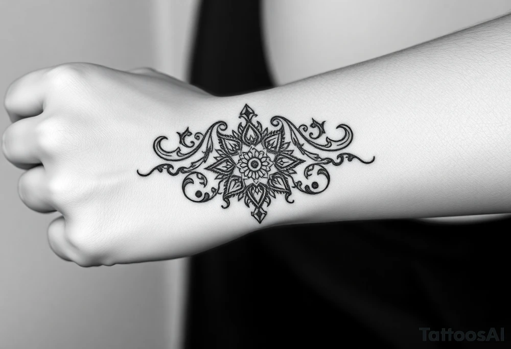 Ornamental Blackwork Von den Fingern über die ganze Hand bis zum Ellenbogen tattoo idea