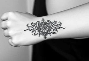 Ornamental Blackwork Von den Fingern über die ganze Hand bis zum Ellenbogen tattoo idea