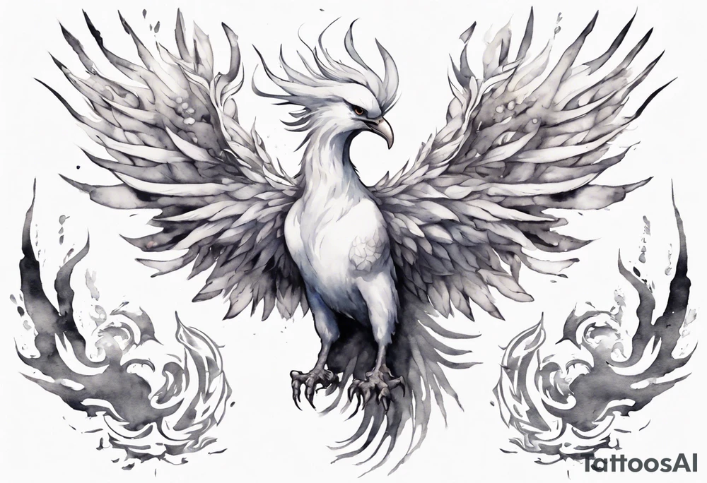 a white phoenix wearing steel crown around its head tattoo idea
