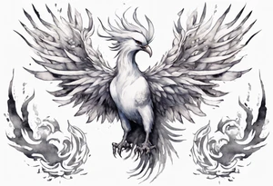 a white phoenix wearing steel crown around its head tattoo idea