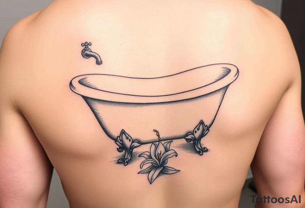 clawfoot bathtub with faucet and lily coming up out the floor tattoo idea