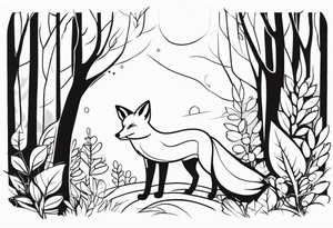 A playful fox with a bushy tail, set in a lush forest, illustrating cleverness and adaptability.” tattoo idea