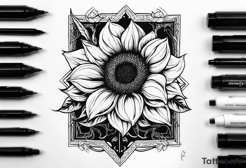Sunflower viking sleeve tattoo idea