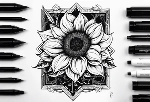 Sunflower viking sleeve tattoo idea