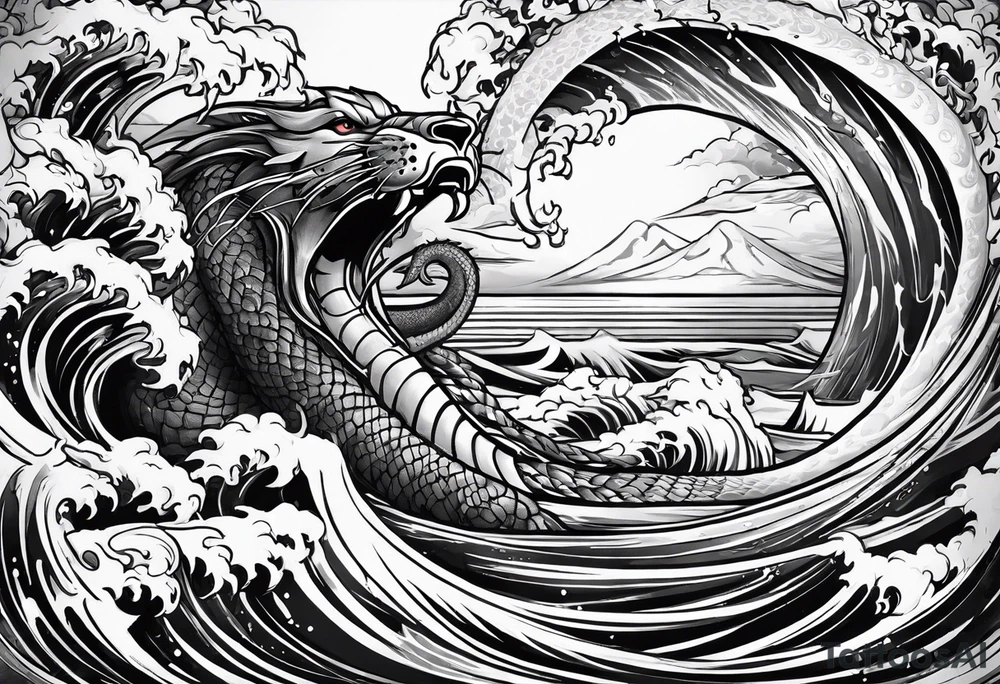 Almighty Jesus Christ fighting a powerful Serpent in the ocean tattoo idea