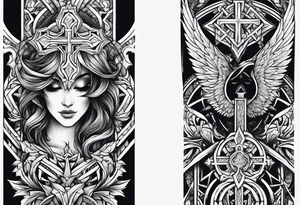 a cross on my forearm, half demon half angel tattoo idea