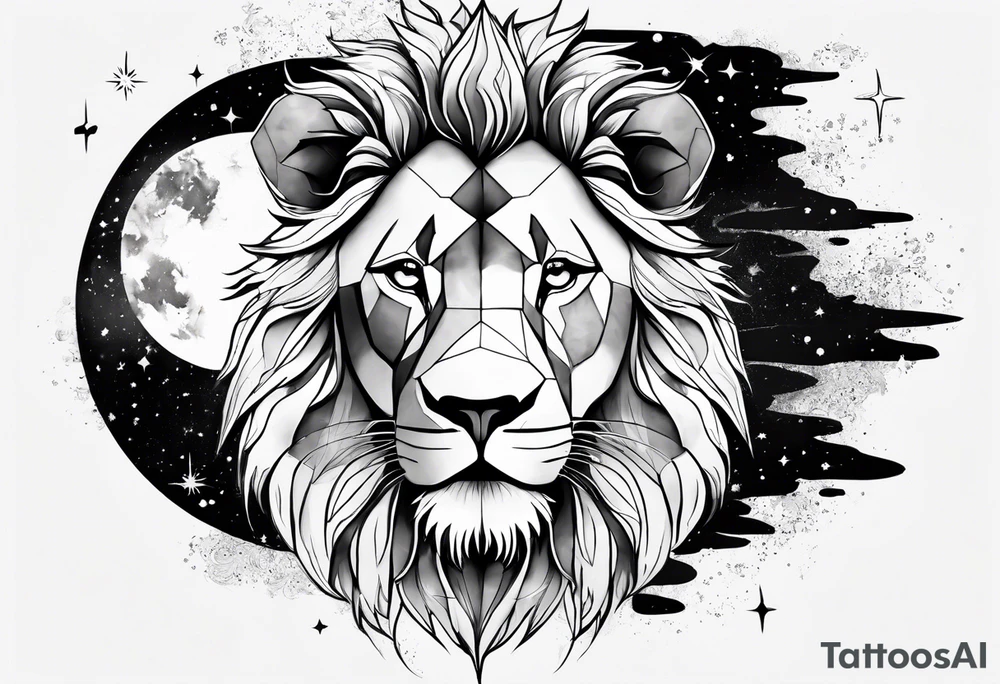 leo geometric lion with constellation tattoo idea
