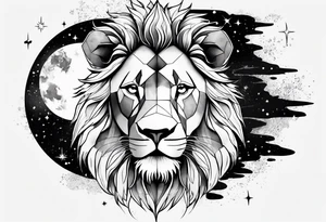 leo geometric lion with constellation tattoo idea