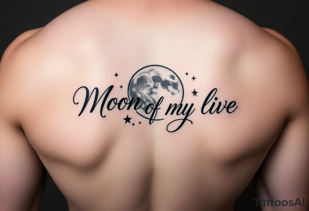 "Moon of my life" in script with a Moon and stars tattoo idea