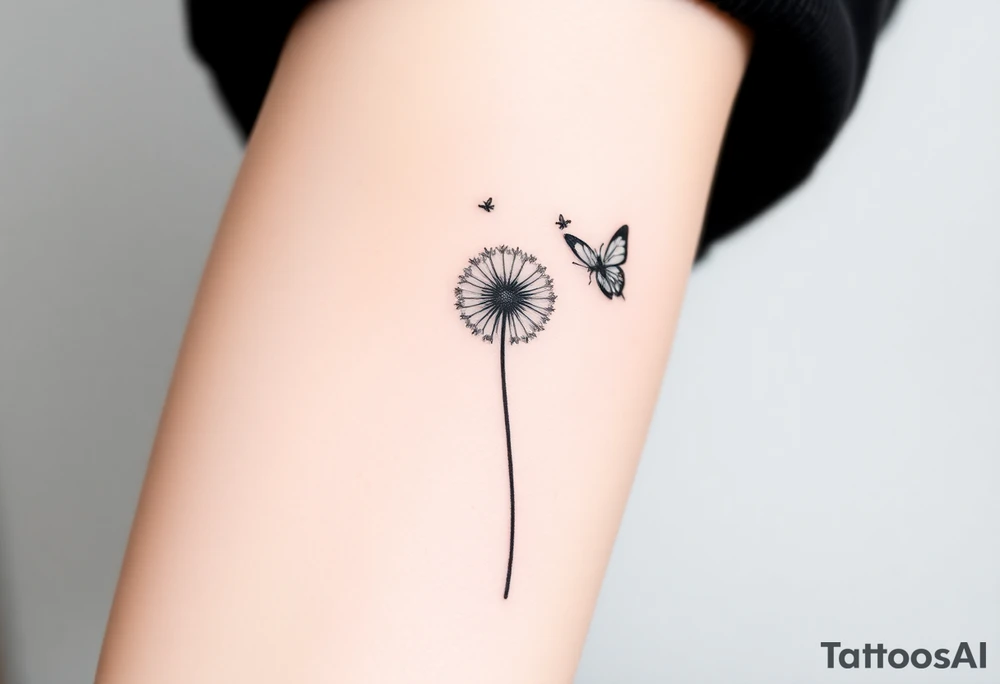 a dandelion and two butterflies flying around it. tattoo idea