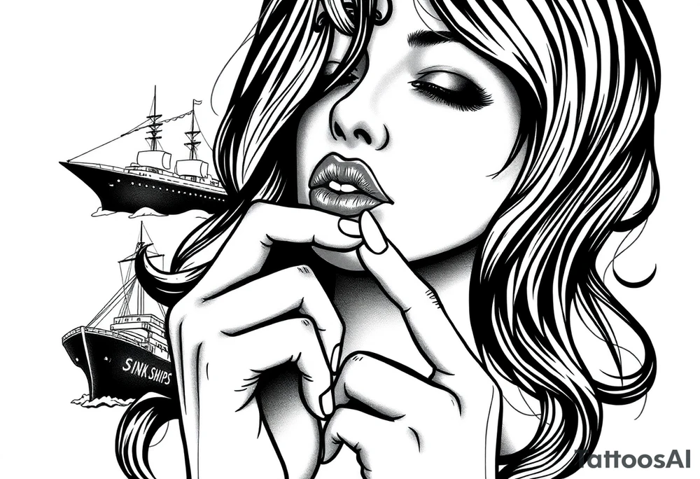Loose lips sink ships. Must include ship and a sexualised woman with her finger to her lips tattoo idea