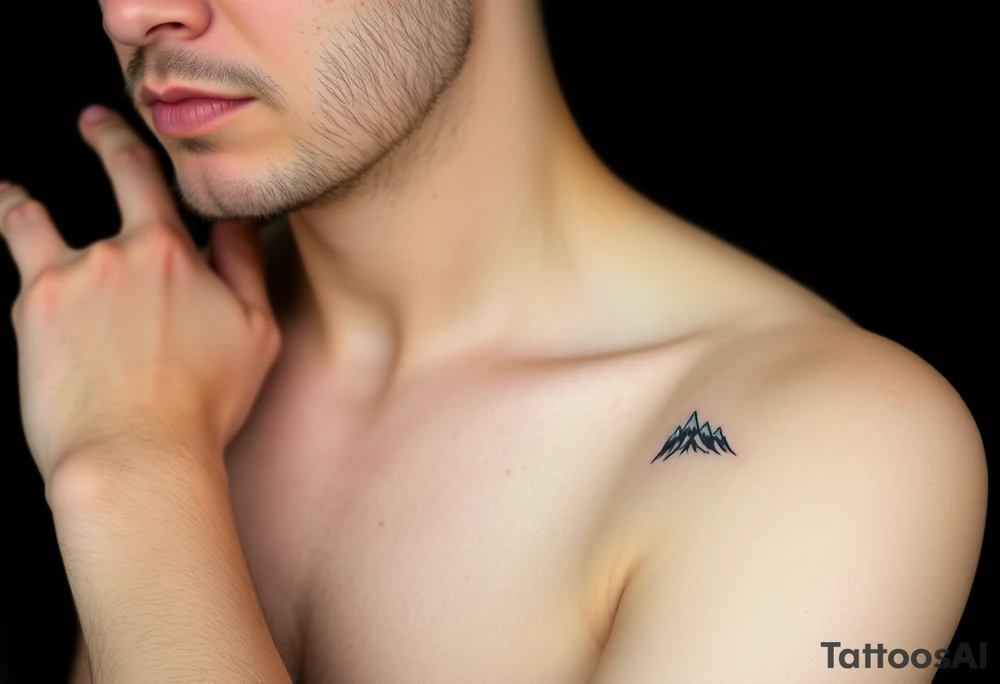 A pair of minimalist black and blue mountain peaks, one tattooed on the father’s forearm and the matching smaller version on the child’s. tattoo idea