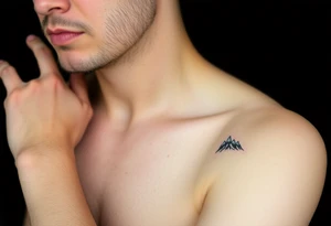 A pair of minimalist black and blue mountain peaks, one tattooed on the father’s forearm and the matching smaller version on the child’s. tattoo idea
